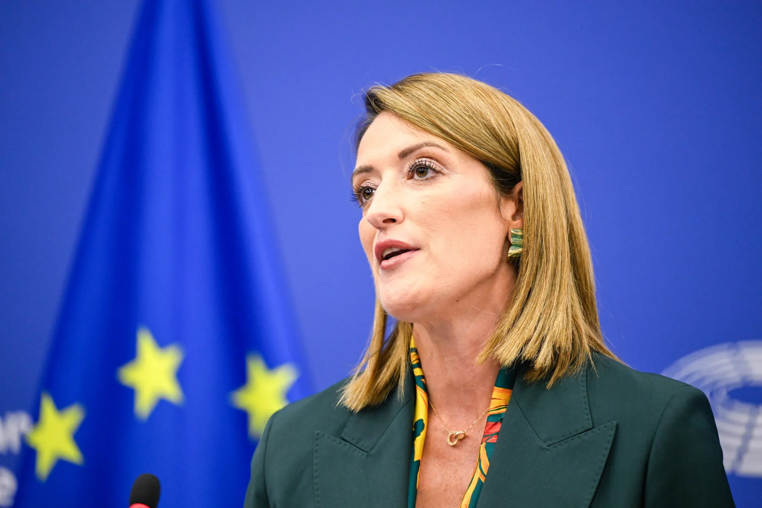 Roberta Metsola speaking at the European Parliament
